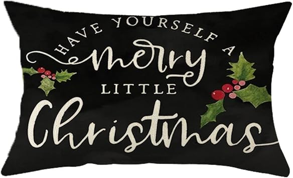 Ogiselestyle Have Yourself A Merry Little Christmas Throw Pillow Cover, 12 x 20 Inch Winter Christmas Holiday Farmhouse Cushion Case Decoration for Sofa Couch