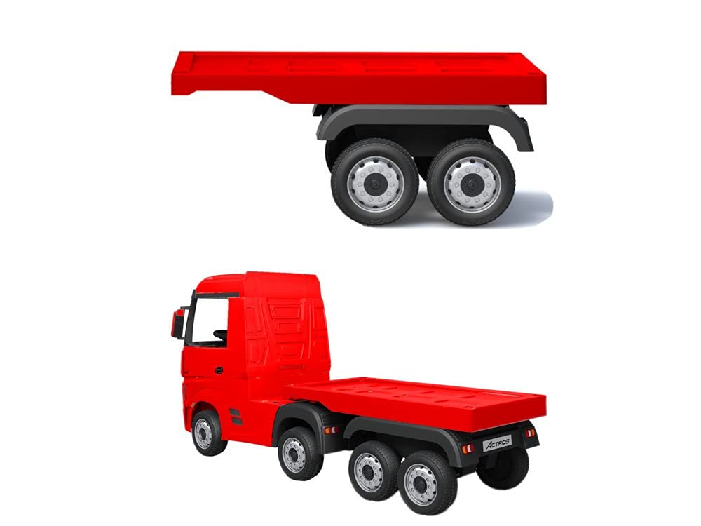 Remorque de remorque pour camion Actros 4X4 de 12 V couleur rouge, roues en plastique avec bande de roulement en caoutchouc