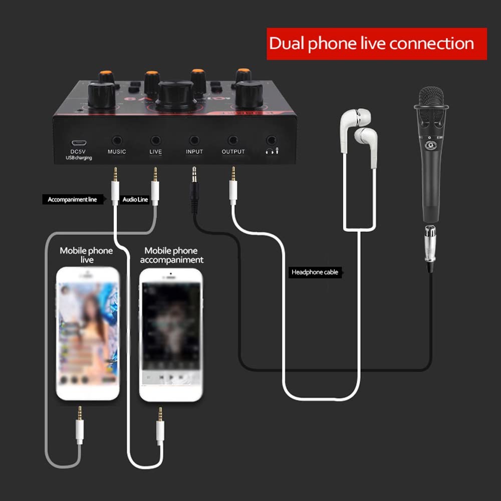 DLOETT Mélangeur Audio Professionnel Audio USB Carte Son Externe Casque Microphone Webcast Divertissement Streamer Carte Son en Direct