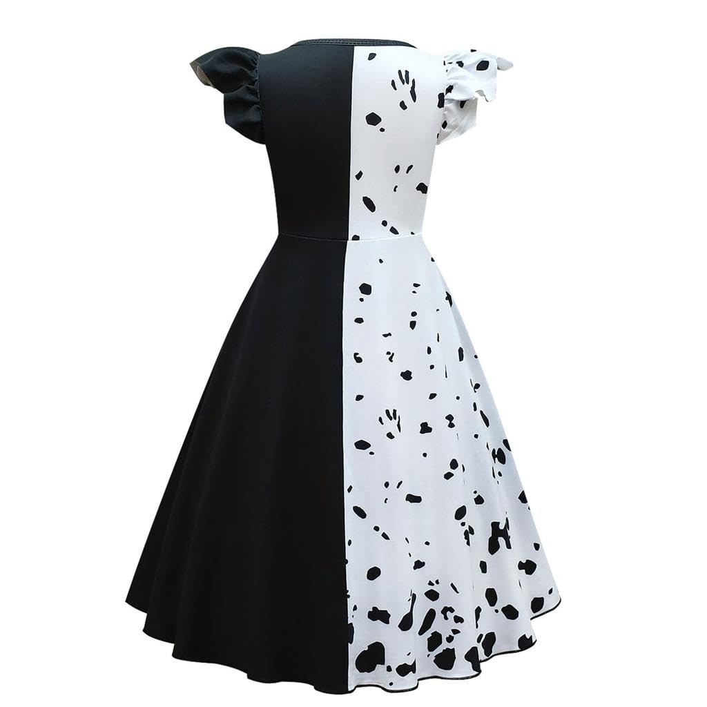 Lito Angels Vestito Costume Crudelia Demon con Mantello e Parrucca per Bambina, Taglia 4-13 anni, Bianco e Nero
