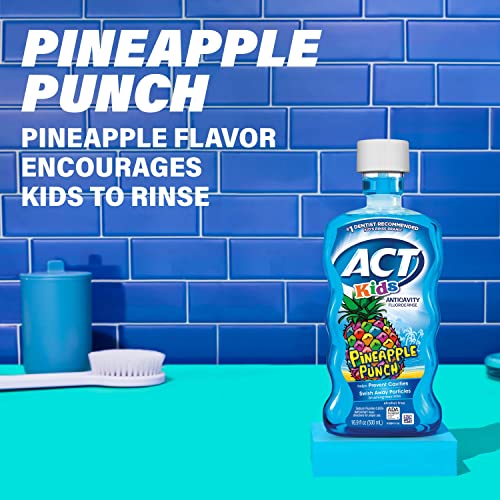 Image of ACT Kids Anticavity Fluoride Rinse Pineapple Punch 16.9 fl. oz. Accurate Dosing Cup, Alcohol Free (Pack of 2)