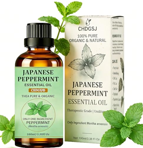100% Pure Organic Japanese Peppermint Essential Oil USDA Natural Food & Therapeutic Grade for Aromatherapy Skin Hair Scalp Care Massage - Can Diffusers Home Cleaner Relaxtion Aid Mood - 100ml