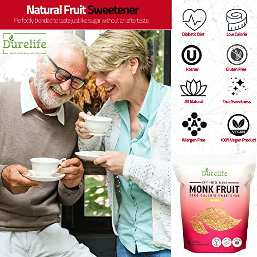 Durelife Golden Monk Fruit Sweetener, 1:1 Sugar Replacement, Keto Diet Friendly, Zero Calorie, Kosher Sugar Substitute, Golden - 5 Lb Bulk Size (Packaging May Vary) #TOP3