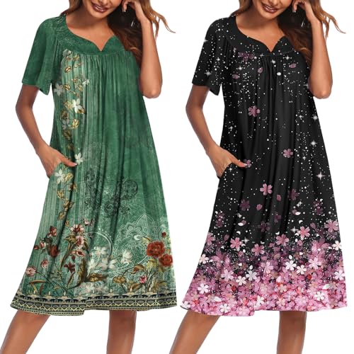 Ekouaer 2 Pack House Dresses for Women with Pockets...