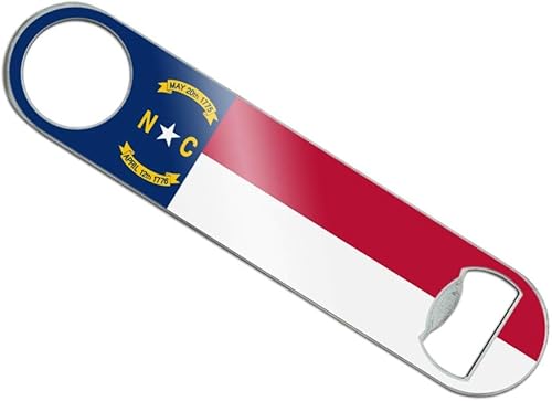 Abridor de botellas de barra de velocidad de barman plano cubierto de vinilo de acero inoxidable con bandera del estado de Carolina del Nor