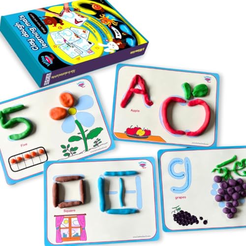 Alphabet & Number Playdough Mat for Letter Tracing | 36 Activity Card for Clay Playdoh Marker | Learn ABCs Number & Shape | Educational Montessori Flashcard for Preschool Kid | 2 3 4 5 Year Old