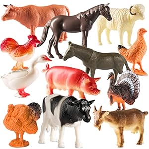 Bedwina Farm Animal Toys – Pack of 12 – Plastic Farm Animals for Kids, Realistic 3-5 Inch Ranch / Barnyard Toy Figures Styles Include Sheep, Horse, Goat, Duck, Chicken, Turkey, Cow, Pig