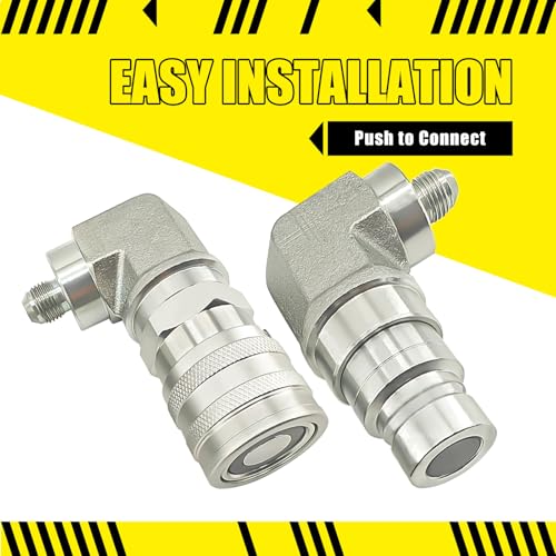 Image of 90 Degree Flat Face Hydraulic Quick Connect Coupler Set for Skid Steer,Elbow 3 /8 inch JIC Male Thread and Dust Cap,Heavy-Duty Carbon Steel