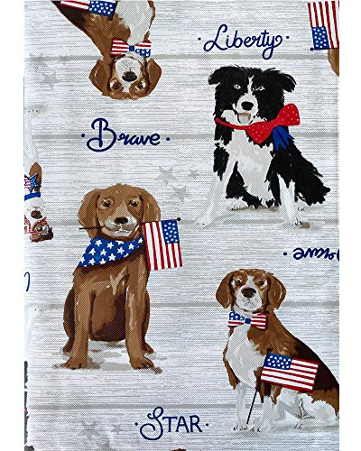 Newbridge Patriotic Dogs And American Flag Print Vinyl Flannel Backed Tablecloth, Adorable Usa Patriot Pet Dog Design Waterproof Patio, Bbq, Picnic, Kitchen Tablecloth, 52 Inch X 52 Inch Square #TOP2