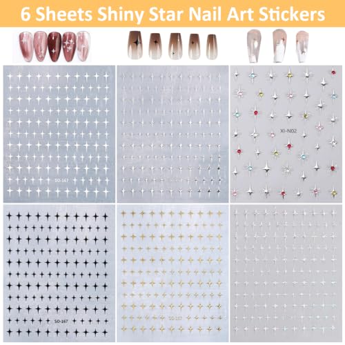 Image of MAYCREATE 6 Sheets Star Nail Stickers Y2K Nail Art Decal Stickers,3D Galaxy Stars Art Design Decals Self-Adhesive Star DIY Decals Tips for Extension Decoration-Acrylic