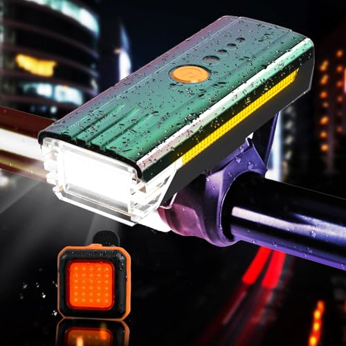 Bike Lights 3000 Lumens USB Rechargeable Bicycle Front Headlight and Back Taillight 4 Light Modes Easy to Install for Men Women Kids Road Mountain Cycling Orange Taillight