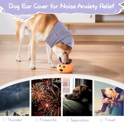 Image of Dog Snood, Adjustable Dog Calming Hoodie, Dogs Ear Cover for Noise Anxiety Relief, Hematoma, Grooming and Force Drying, Windproof Pets Headband for Grooming