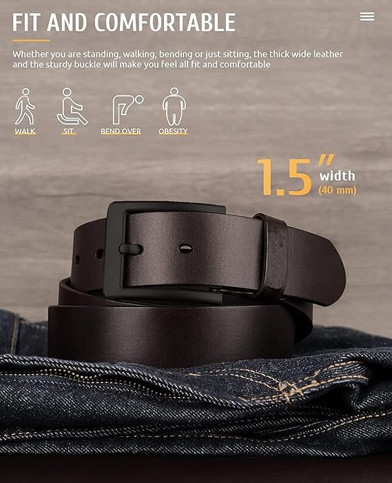 Image of Men's Genuine Leather Belt | Full Grain | Adjustable Fit | Durable Buckle | Formal & Casual Wear | Fit on up to 38 Inches Waist size