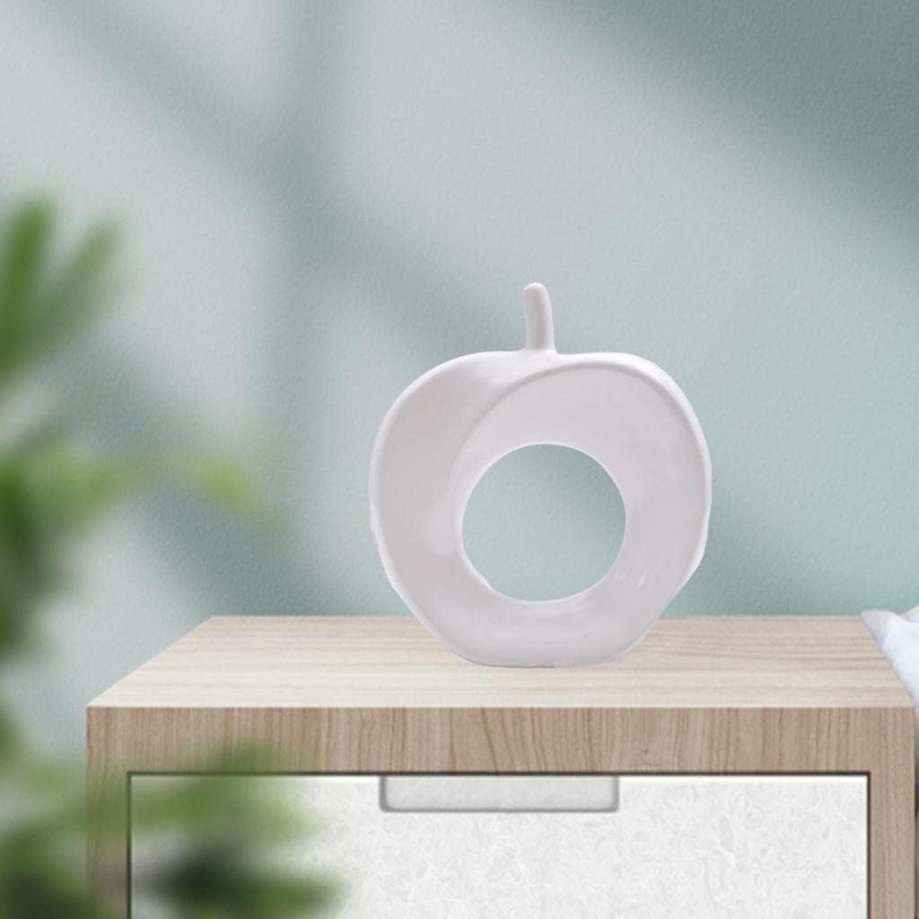 Ceramic Apple Figurine Fruit Statue Modern Apple Sculpture Crafts Apple Model for Home Office Desktop Crafts Gifts - White