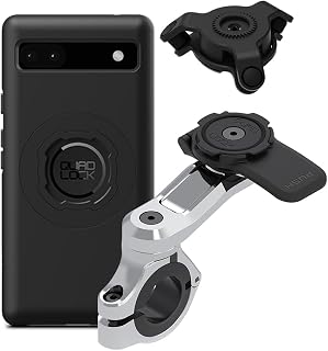 Quad Lock Motorcycle Handlebar Phone Mount PRO Chrome with Vibration Dampener and MAG Phone Case for Pixel 6a