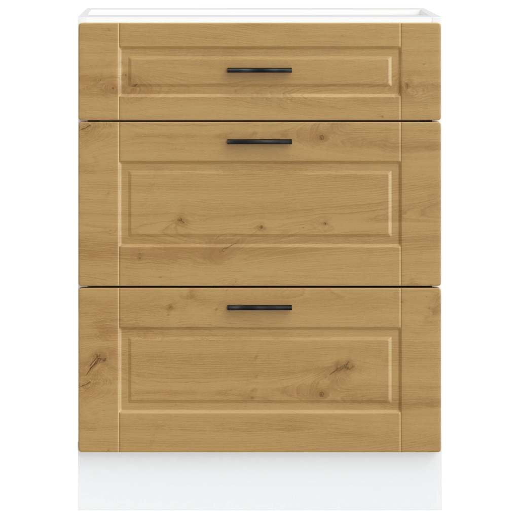 Porto Artisan - Mobiletto da cucina in legno di quercia Artisan, 60 x 46 x 81,5 cm, con vano portaoggetti, piedini regolabili, cassetto e porta, autoportante, salvaspazio, per cucina, sala da