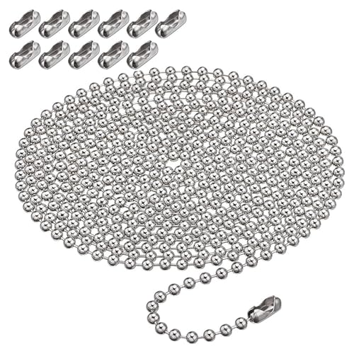 YUNHOLO 6 Meter/19.69ft Roller Blind Chain 4.5mm Stainless Steel Blind Beads Chain Silver Replacement Ball Chain with 12Pcs Blinds Cord Connector for Roller Blinds and Vertical Blinds Repair Parts
