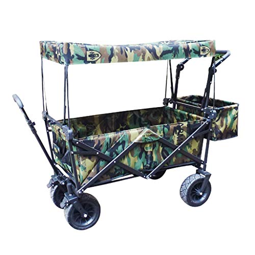 FAZENHUA Klappbarer Gartenwagen, robuster Wagen mit Überdachung, Multifunktions-Einkaufswagen für Outdoor-Camping, Strand, Zugwagen mit 4 Rädern, Tragkraft: 150 kg