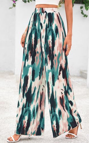 PRETTYGARDEN Womens Pants Dressy Casual Wide Leg Graphic Print Lounge Pants Women Comfy High Waist Pleated Palazzo Pants3