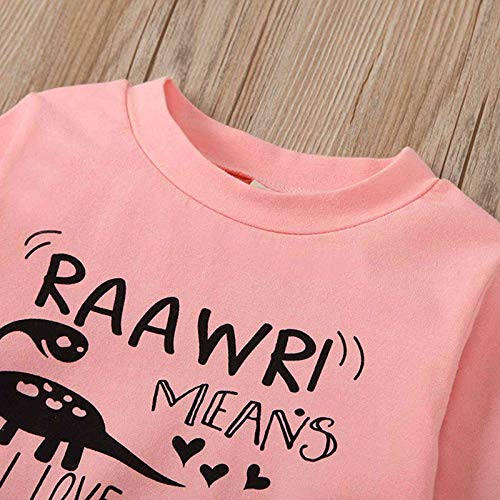 BOWINR Toddler Baby Girl Clothes Long Sleeve Letter Top Dinosaur Print Pants Set Winter Outfits(3_Years Pink)