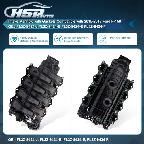 Intake Manifold with Gaskets Compatible with 2015-2017 Ford F-150 5.0L V8 Direct Replacement for OE Part Numbers FL3Z-9424-J FL3Z-9424-B FL3Z-9424-E and FL3Z-9424-F