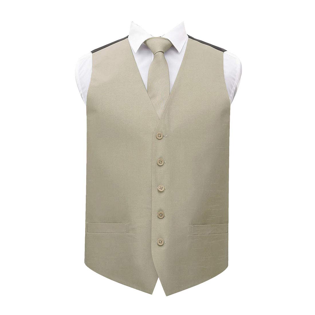 Dqt Men's Taupe Plain Shantung Waistcoat & Matching Tie Set – Wedding Business & Formal Suit Vest - 48" (4Xl)