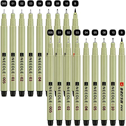 18 Pieces Pigment Fineliner Fine Point Liner Pens Waterproof Ink Pen for Sketching Writing Painting Drawing