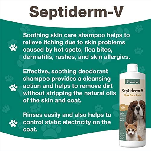 Image of NaturVet Septiderm-V Skin Care Bath Wash for Dogs & Cats - Pet Health, Dog Skin, Itching, Hot Spots - Pet Shampoo, Grooming Aid - 16 Oz.