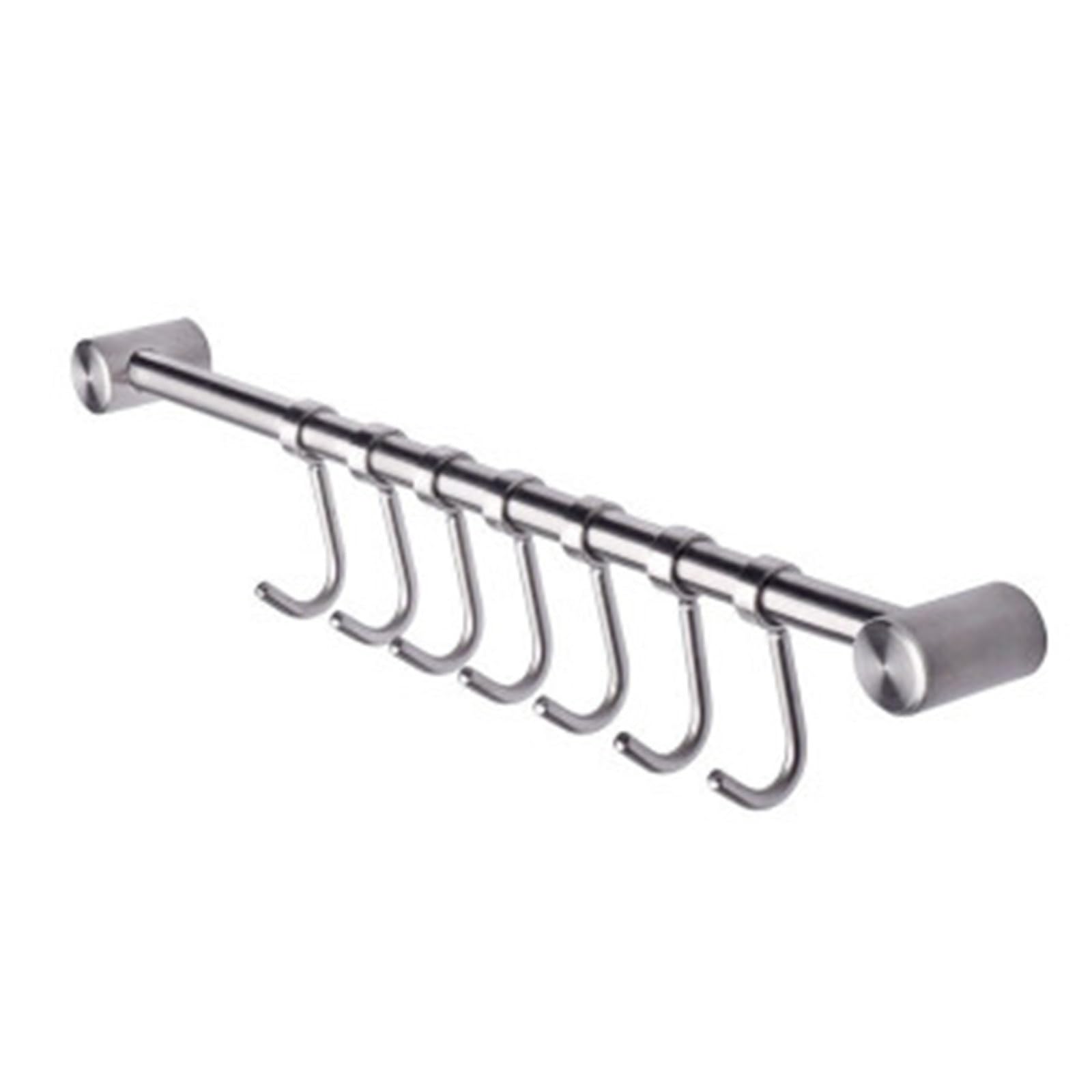 Küchenutensilien Aufhänger Küchenhaken aus Edelstahl, Küchenhängestange, Wandbehang, Lagerregal, abnehmbarer Haken, 7 Haken, 38 cm