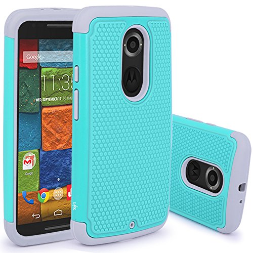 Moto X (2nd Gen) Case, LK [Shock Absorption] Hybrid Dual Layer Armor Defender Protective Case Cover for Motorola Moto X 2nd Generation (Teal)