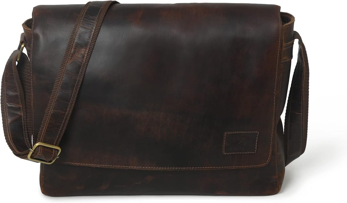 MaheTri Vintage Leather Crossbody Messenger Bag for Men 17" Laptop Computer Case Business Travel Work Shoulder Bag | Ideal for gifts | Gift for him