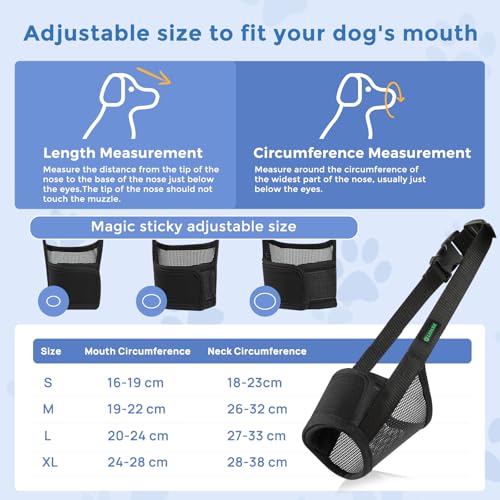 Maulkorb für Hunde, Weich und Atmungsaktiv, Mit Wabenstruktur, Größenverstellbar, Geeignet für Kleine, Mittelgroße und Große Hunde, Verhindert Effektiv Beißen und Bellen(L, Schwarz)