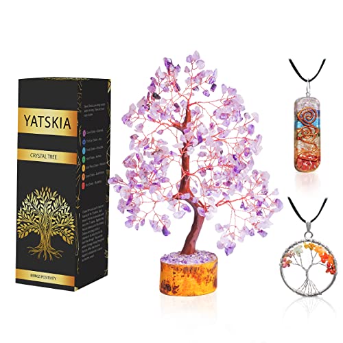 YATSKIA Amethyst Edelstein Baum des Lebens Kristall Schmuck Sieben Chakra Anhänger Buddha Figur Reiki Energie Heilung Feng Shui Bonsai Glück Geschenke Cover