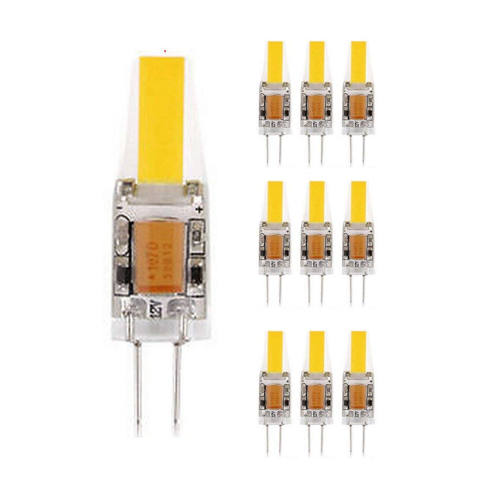Bebester 10 Pack 3W/6W G4 LED COB Light Dimmable 12V AC/DC LED G4 COB Lamp Bulb White (6W Cool White)