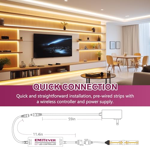 Tira LED COB con luz blanca regulable 2700K-6500K 16.4ft miniatura 5