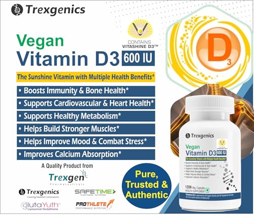 Image of Trexgenics VITAMIN D3 CHOLECALCIFEROL 600 IU from Vitashine LICHEN, Bone, Cardiovascular, Immunity (Vitashine D3 (120 Capsules))
