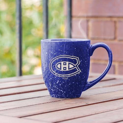 Image of Rico Industries NHL Hockey Montreal Canadiens Royal Personalized 16 oz Team Color Laser Engraved Speckled Ceramic Coffee Mug