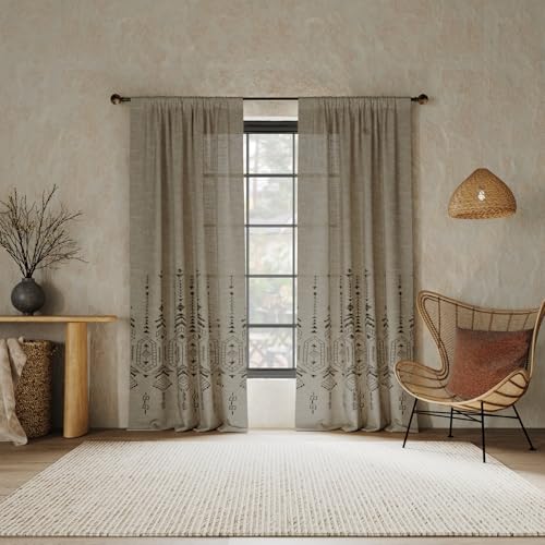 Indigo Road by Egypt Sherrod Palo Global Embroidery Semi-Sheer Rod Pocket Curtain Panel, Taupe, 50" W x 84" L (1 Panel) by Indigo Road by Egypt Sherrod - Used condition - Image 7