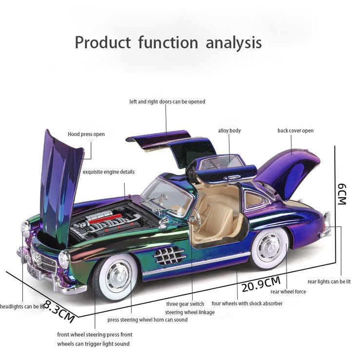 Image of 1:24 Mercedes-Benz 300SL 1936 Vintage Classic Golden Car Alloy Car Model Sound and Light Pull Back Toy Car