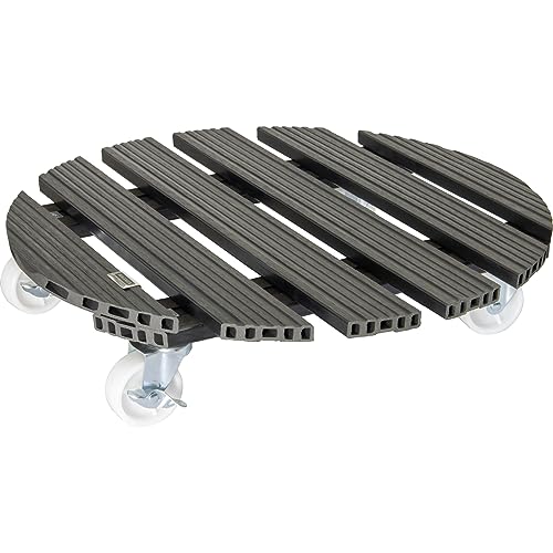 WAGNER Pflanzenroller WPC Ø 50 x 11 cm I Blumenroller für Außenbereich + Innenbereich I Kübelroller aus FSC® Wood Plastic Composite, anthrazit I 2 Feststeller I Tragkraft 120 kg - 20056501