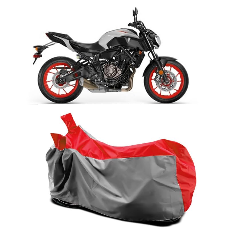 Image of DUFFEL-Two Wheeler Bike Body Cover Compatible for Yamaha Mt 07 Heat Protectio /UV-Rays /Birds Dropping /DustProof /Waterproof All Variants [Gray Red]