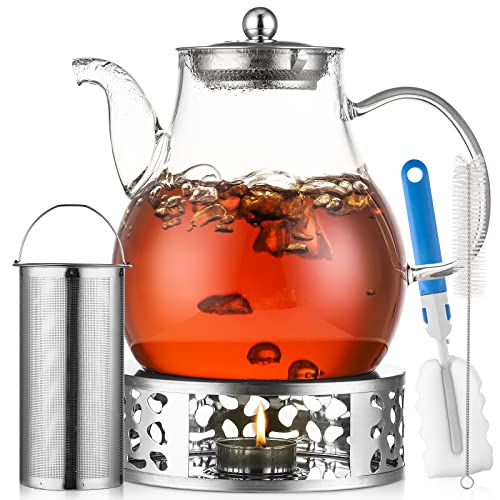 BELIBUY Glas-Teekanne mit Infuser, 1,5 l Glas-Teekannen-Set mit Stövchen, Teekanne mit herausnehmbarem Tee, Teekanne mit Tee-Heizboden für Blüte und losen Tee Cover