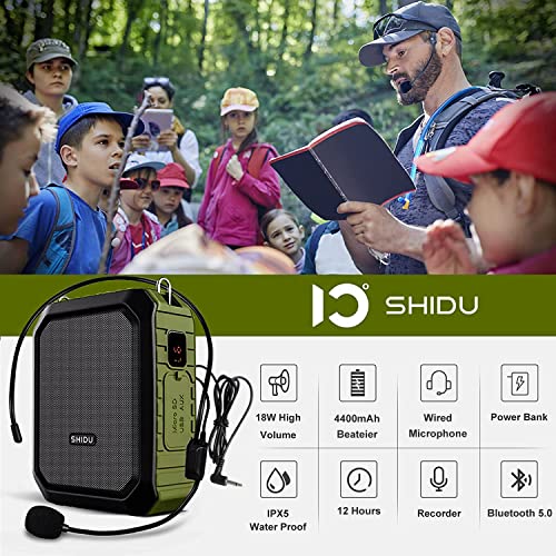 Voice Amplifier For Teachers,Shidu Pa System Speaker 18W Portable Megaphone (Work Of 12 Hrs) With Wired Mic Headset,Waterproof Ipx 5&Built-In Rechargeable 4400Mah Battery.for Teaching, Meeting&Speech #TOP1