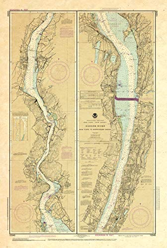 Paradise Cay Publications Antiqued NOAA Chart 12343: Hudson River New York to Wappinger Creek
