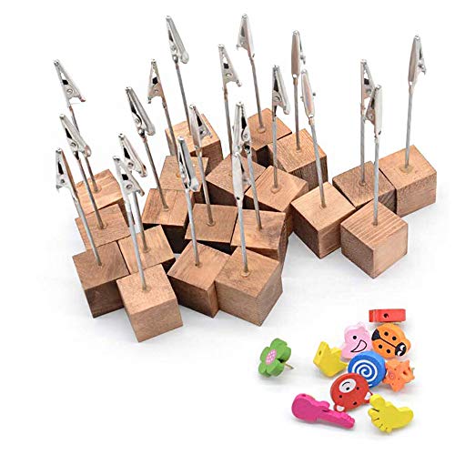 Lzymsz 8Pc Wooden Memo Clips Holder, Picture Holders With Clips, Wooden Base Memo Photo Clip, Photo Cubes For Pictures With Alligator Clip Clasp (Wooden Base) #TOP4