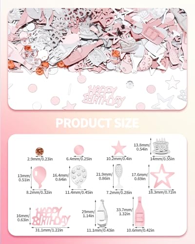 Image of 3000 PCS Rose Gold and Silver Happy Birthday Confetti, Multi-Color Birthday Confetti Metallic Foil Balloon Confettis Table Decorations for Party, Baby Shower, DIY Arts and Crafting, 30g