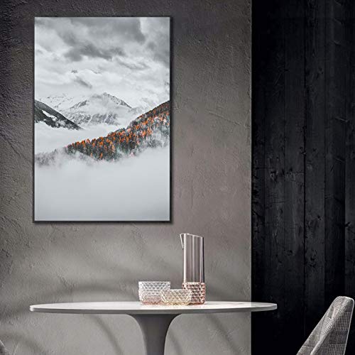 Toile paysage de montagne hivernale pour créer une ambiance cocooning et chaleureuse au salon