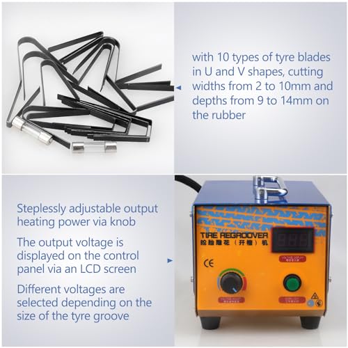 Image of Tire Groover Machine, 1000W Rubber Tire Regroover Machine, Tire Grooving Tool, Professional Tire Groover with 20 pcs U /V-Shaped Blades for Rubber and Tires 110V