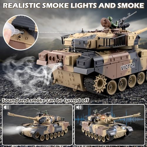 Supdex 1:18 RC Tank, 2.4Ghz US M60 Remote Control Tank Model Toys, Battle Army Toy Tank with Recoil Smoke, Sound and Lights, Military RC Vehicle for Adults and Kids That Shoots BBS and Water Bombs - Thumbnail 2