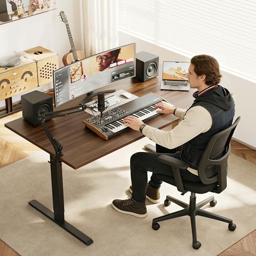Image of Agilestic Electric Standing Desk, 63 x 28 Inches Height Adjustable Desk, Sit Stand up for Work Office Home, Ergonomic Rising Computer Table with Memory Preset, Dark Walnut